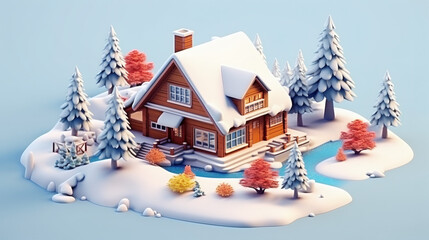 Naklejka premium Chalet winter colorful isometric 3D