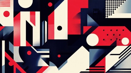 Obraz premium Abstract geometric composition featuring red white and blue shapes