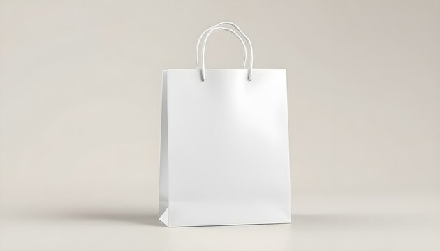 Maqueta de un paquete de artesan&iacute;a en blanco, con una bolsa de papel blanca con asas frente a un fondo neutral