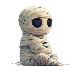 Cute cartoon style mummy wrapped in bandages, expressing playful vibe