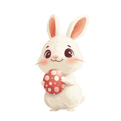 Obraz premium Cute cartoon bunny holding decorated Easter egg, joyful and playful