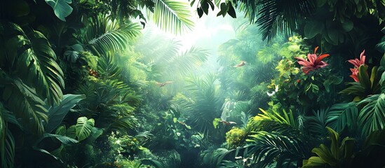 Lush Jungle Path Sunlight Background