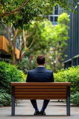 Vibrant city square a businessman's reflection