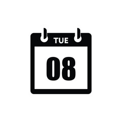 calender icon, 08 tuesday icon with white background
