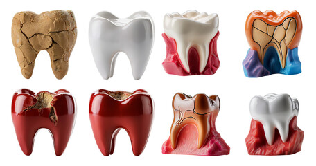 Realistic Dental Models of Different Tooth Conditions for Education, isolated on transparent background