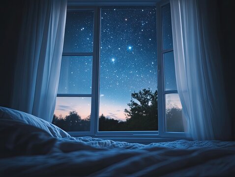 Fototapeta Night sky view from bedroom window