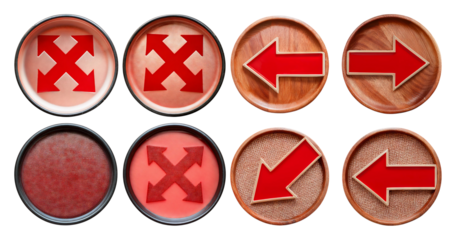 Colorful Directional Buttons with Exits and Arrows on Background, isolated on transparent background