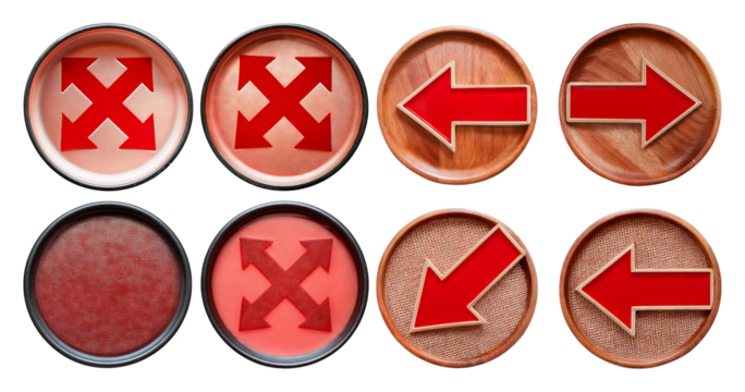 Colorful Directional Buttons with Exits and Arrows on Background, isolated on transparent background - Powered by Adobe