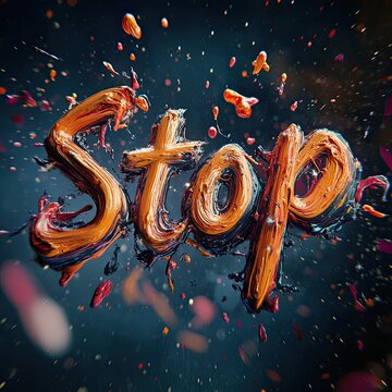 Stop Word Explosion In Dark Vibrant Colors