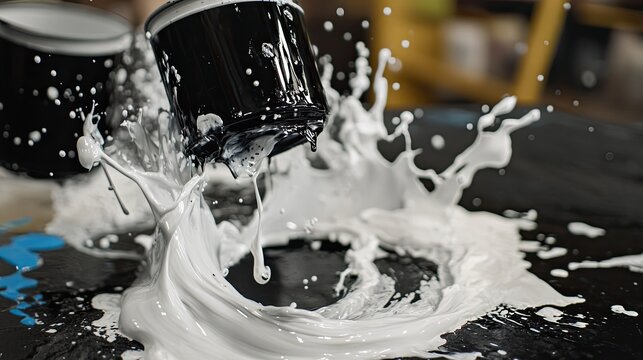 White Paint Splashing from Black Paint Can