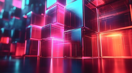 Neon Cubes Abstract Background, Digital Art, Technology, Futuristic,  Website Design