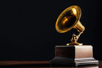 Golden Gramophone Award On Wooden Base