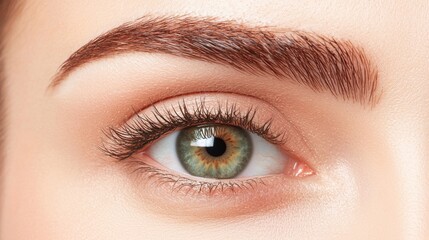 Fototapeta premium Eyebrow fashion arched expression concept. Subtly Arched Eyebrows Paired with Soft Glowing Skin