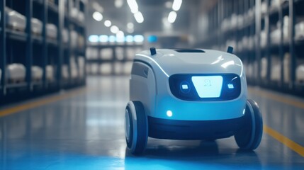 Obraz premium Autonomous Warehouse Robot Navigating Modern Storage Facility