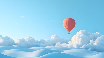 Obraz premium Whimsical voyage, a solitary balloon drifting above surreal cloudscapes