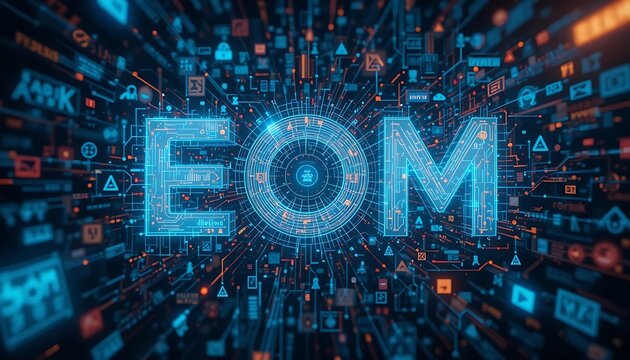 Futuristic EOM Technology Network Data Flow Digital Transformation