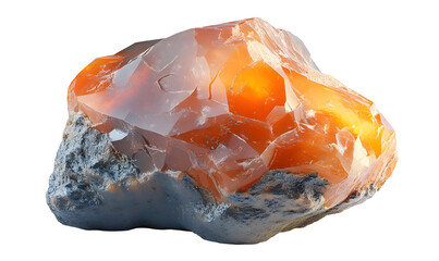 Raw orange gemstone, isolated, background black, jewelry design