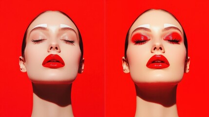 Eyebrow fashion beauty art concept. Dramatic Beauty Portrait of Captivating Woman with Striking Makeup and Intense Gaze