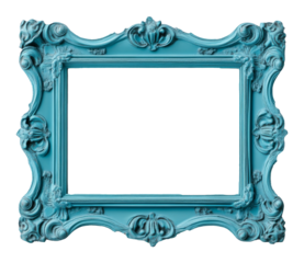Vintage turquoise ornate picture frame isolated, classic decoration concept