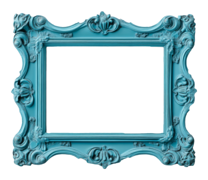 Vintage turquoise ornate picture frame isolated, classic decoration concept