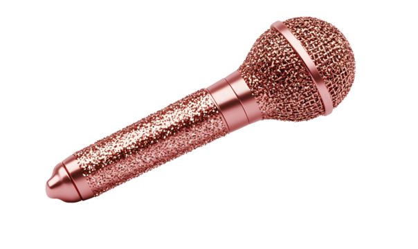 Rose gold glitter microphone, studio shot, singing, music, event promotion