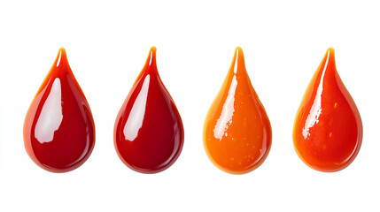 Obraz premium drops of tomato sauce or ketchup in different stages isolated in white background