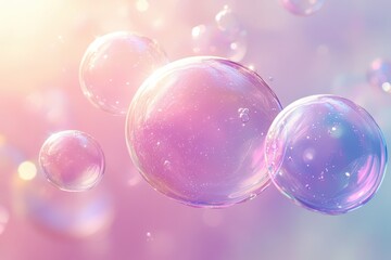 Colorful soap bubbles on a pastel background