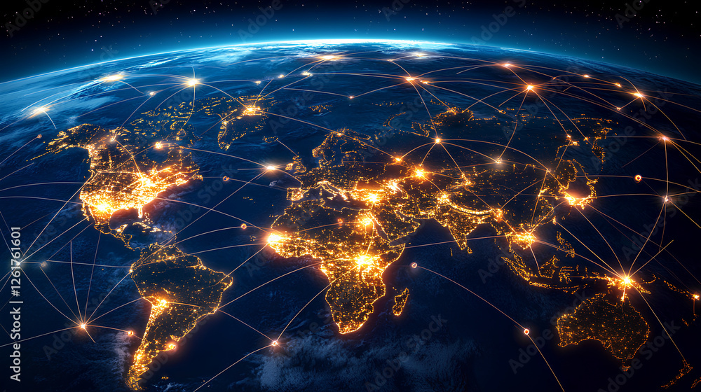 Aufkleber global communication network concept with interconnected business nodes and human resources collabor