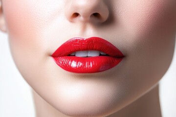 Fototapeta premium Close up of a womans lips with red lipstick