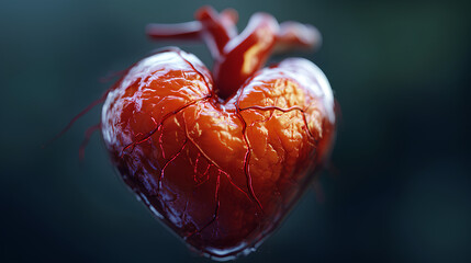 human heart with blood in front of the wall