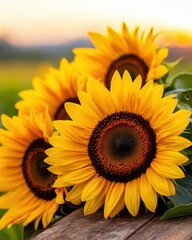 Obraz premium A vibrant display of sunflowers basking in the warm sunlight, symbolizing joy and positivity in nature.