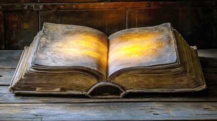 Obraz premium Enchanted Antique Book: A Glimmering Tale of Forgotten Lore and Timeless Wisdom