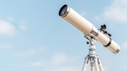 Telescope outdoors, clear sky background, astronomy hobby