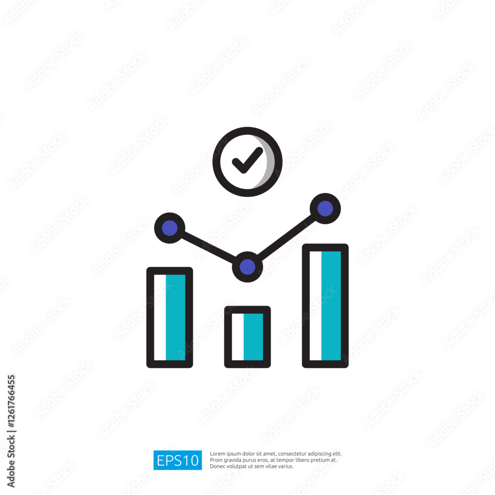 Poster a simple graphic representation of data analysis, showcasing a line chart with bars, indicating prog