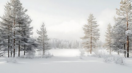 Winter Wonderland: Enchanting Snow-Covered Pines and Frozen Lake