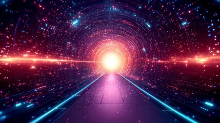 Obraz premium Luminous Digital Tunnel: A Journey Through Abstract Space and Futuristic Technology