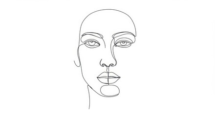 facial sketch, minimalist line drawing, human face, frontal view, symmetrical features, bald head, intense gaze, simple contours, black and white, artistic portrait, clean lines, unfinished sketch, fo