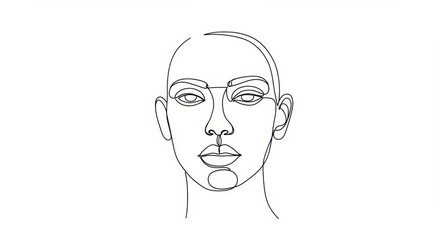 facial sketch, minimalist line drawing, human face, frontal view, symmetrical features, bald head, intense gaze, simple contours, black and white, artistic portrait, clean lines, unfinished sketch, fo