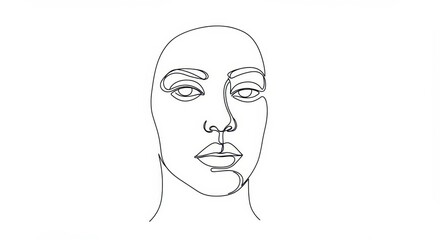 facial sketch, minimalist line drawing, human face, frontal view, symmetrical features, bald head, intense gaze, simple contours, black and white, artistic portrait, clean lines, unfinished sketch, fo