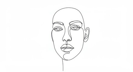 facial sketch, minimalist line drawing, human face, frontal view, symmetrical features, bald head, intense gaze, simple contours, black and white, artistic portrait, clean lines, unfinished sketch, fo