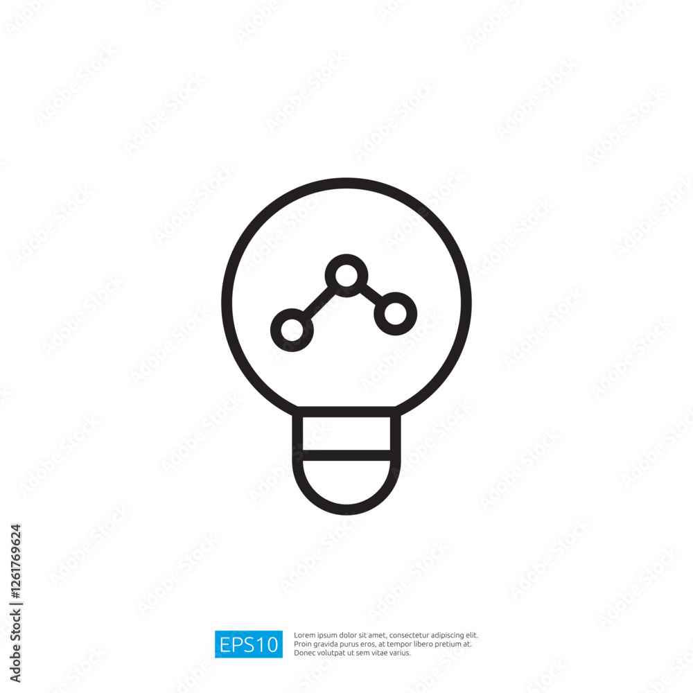 Poster a minimalist lightbulb line design with a molecular structure inside, symbolizing ideas, innovation,