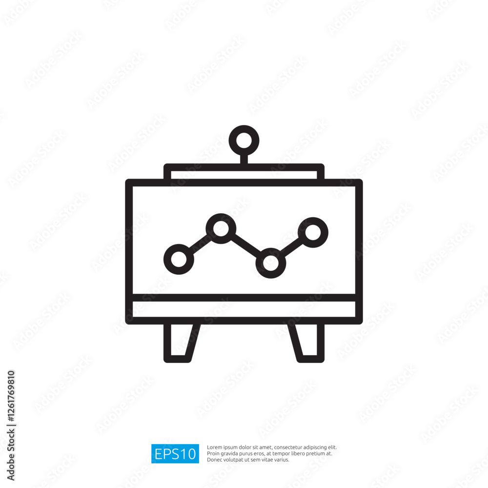 Poster a simple illustration icon of a chart displayed on a stand, representing data analysis or presentati