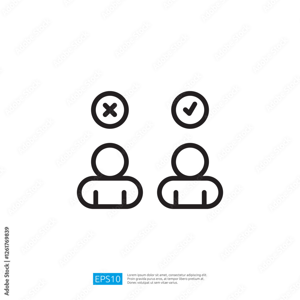 Poster two simplified human figures with a checkmark above one and a cross above the other, symbolizing app
