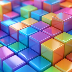 Obraz premium Colorful geometric cube blocks pattern digital art with vibrant neon glow background abstract technology modern design