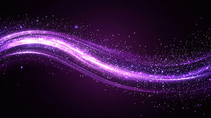 Abstract purple wave with sparkling light on black background creating magical cosmic energy trail effect