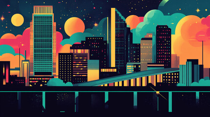 vintage retro illustration metropolitan city landscape district background