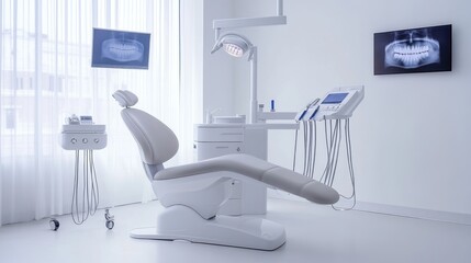 Modern medical room with advanced equipment and technology, white isolate background.
