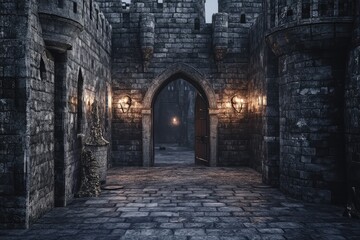 Dark Castle Passageway Leading to Inner Courtyard