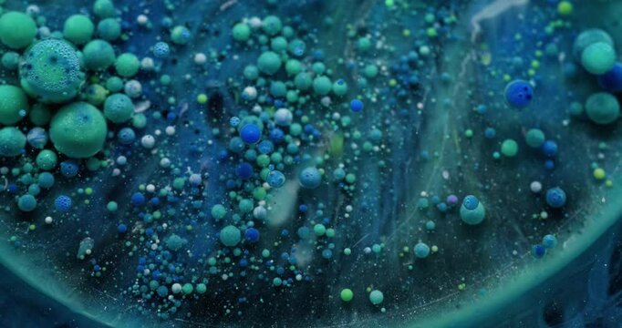 Bubble emulsion. Foam paint. Multicolor art liquid floating drops water texture. Fantasy sedative blur layered abstract background fluid.