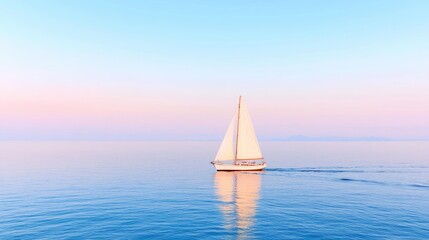 Obraz premium Calm Sailboat Sunset Seascape. Scenic View. Possible Stock Use